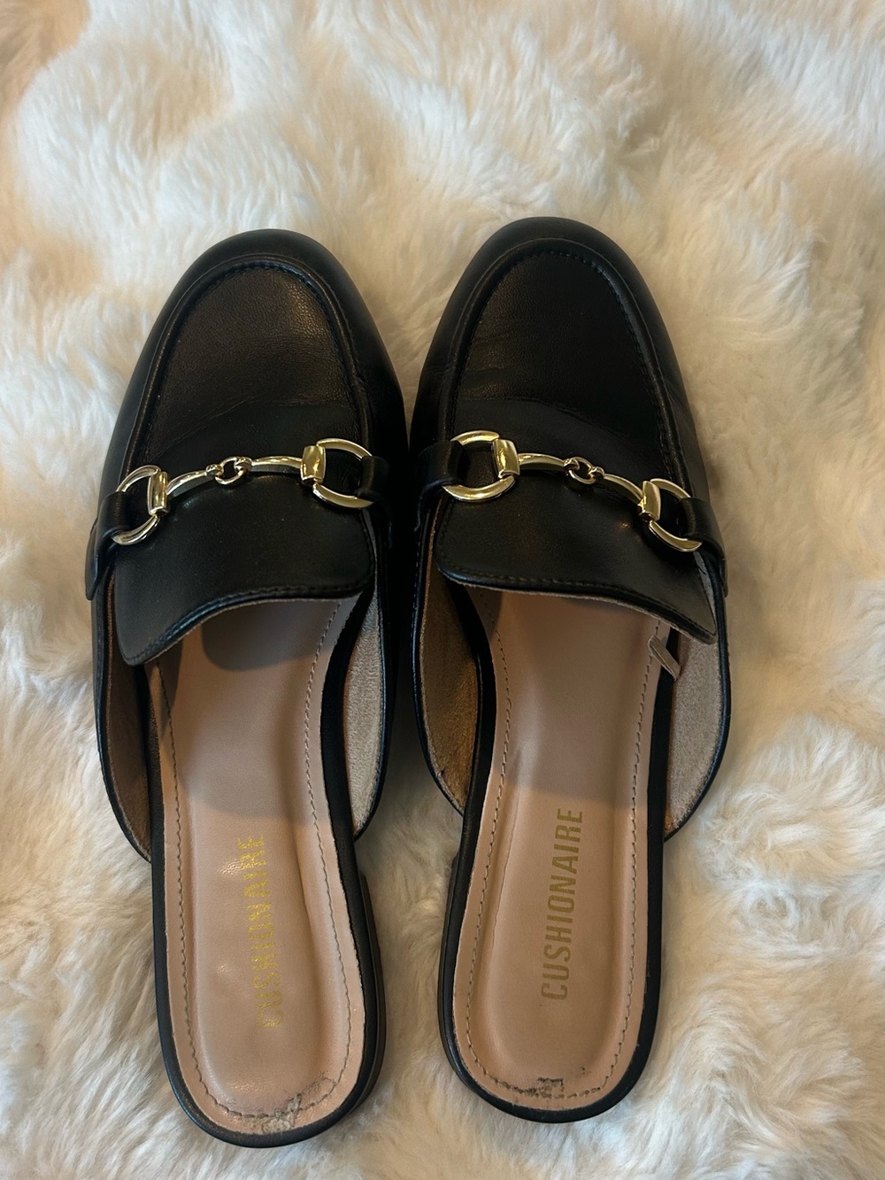 Black Leather Mule with Gold Bit Detail